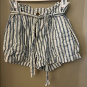 American Eagle Outfitters Blue and White Striped Paper Bag Style Shorts